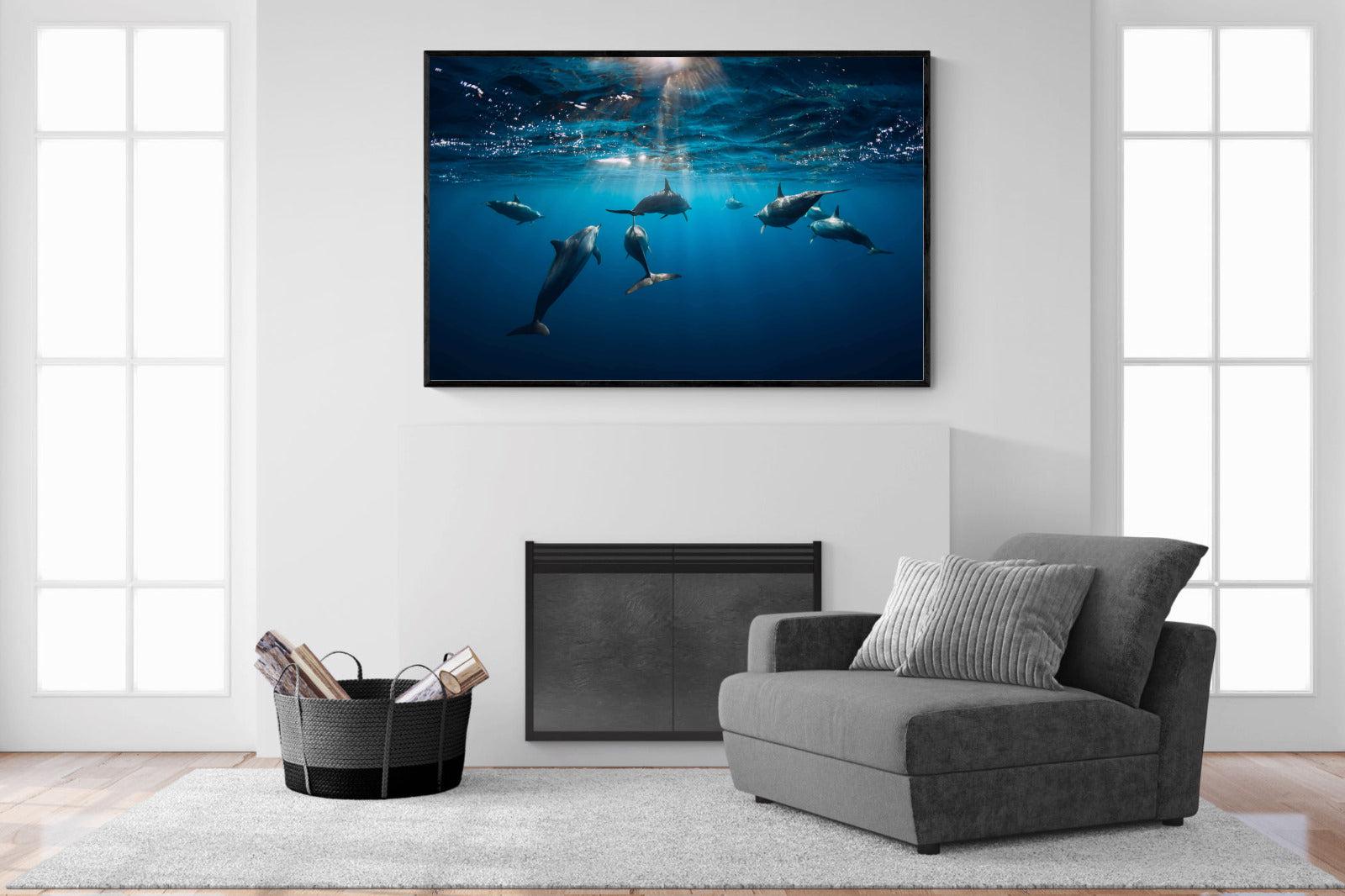 Dolphins-Wall_Art-150 x 100cm-Mounted Canvas-Black-Pixalot