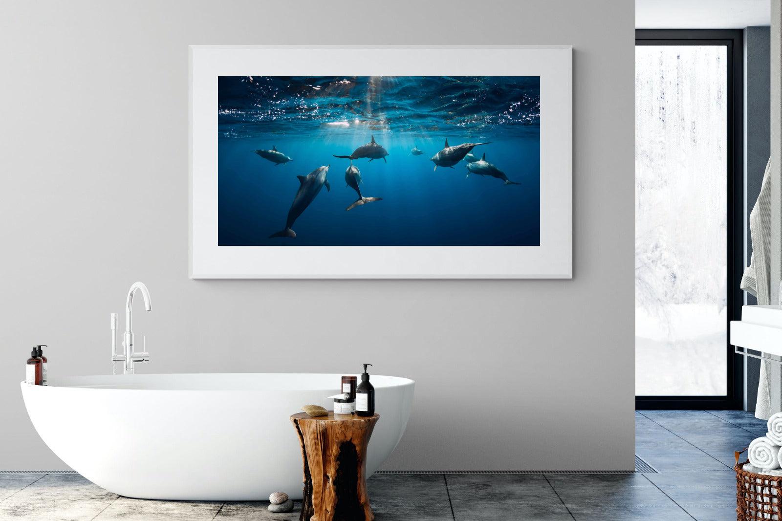 Dolphins-Wall_Art-180 x 110cm-Framed Print-White-Pixalot