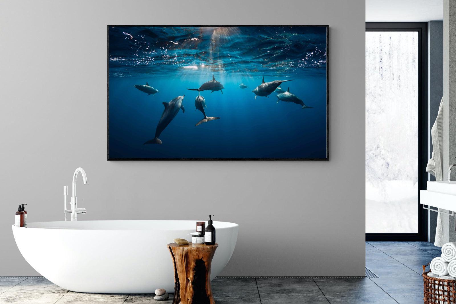 Dolphins-Wall_Art-180 x 110cm-Mounted Canvas-Black-Pixalot
