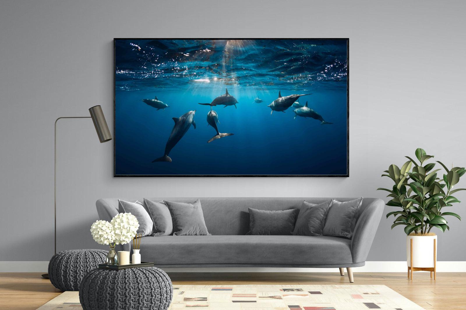 Dolphins-Wall_Art-220 x 130cm-Mounted Canvas-Black-Pixalot