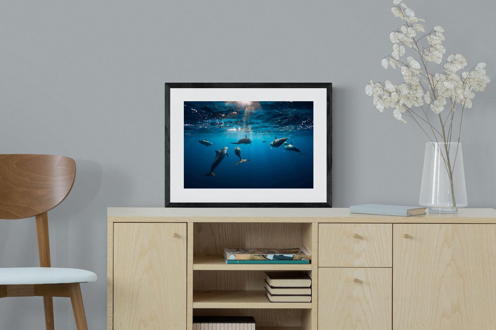 Dolphins-Wall_Art-60 x 45cm-Framed Print-Black-Pixalot