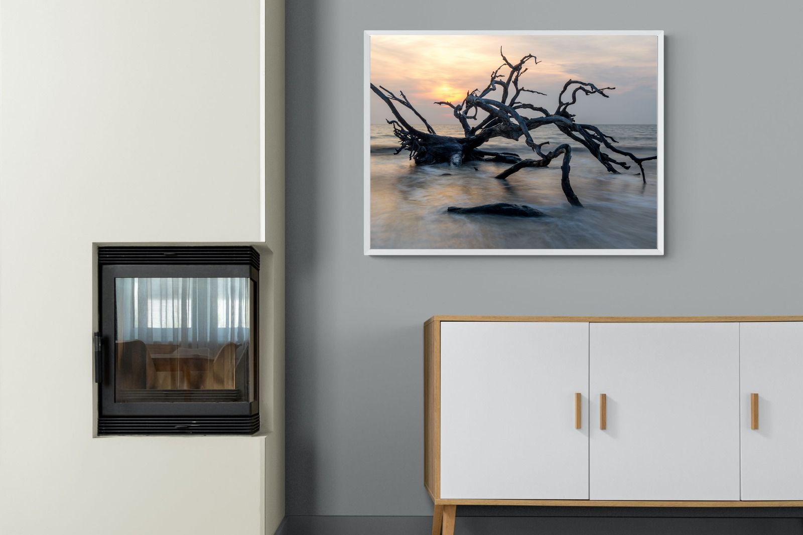 Driftwood Sunrise-Wall_Art-100 x 75cm-Mounted Canvas-White-Pixalot