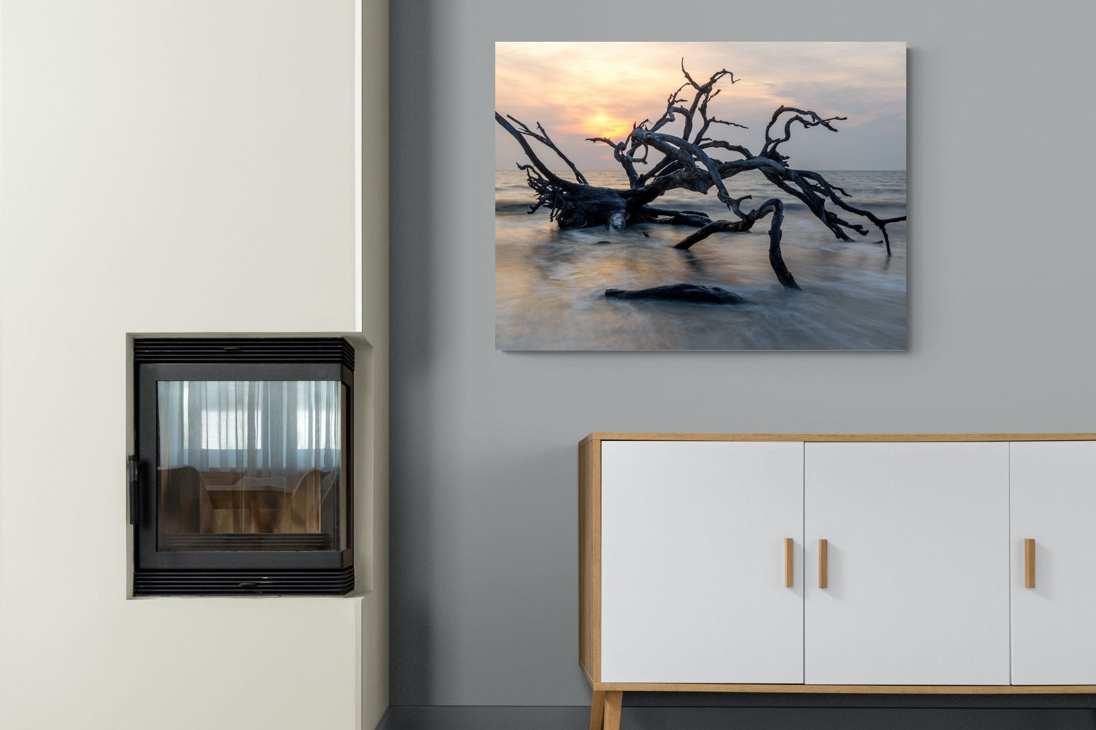 Driftwood Sunrise-Wall_Art-100 x 75cm-Mounted Canvas-No Frame-Pixalot