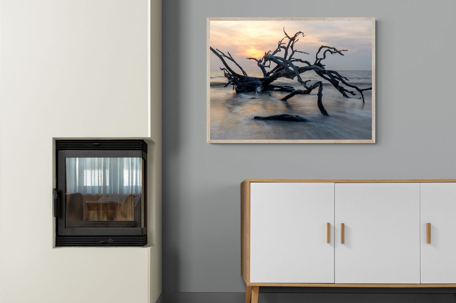 Driftwood Sunrise-Wall_Art-100 x 75cm-Mounted Canvas-Wood-Pixalot