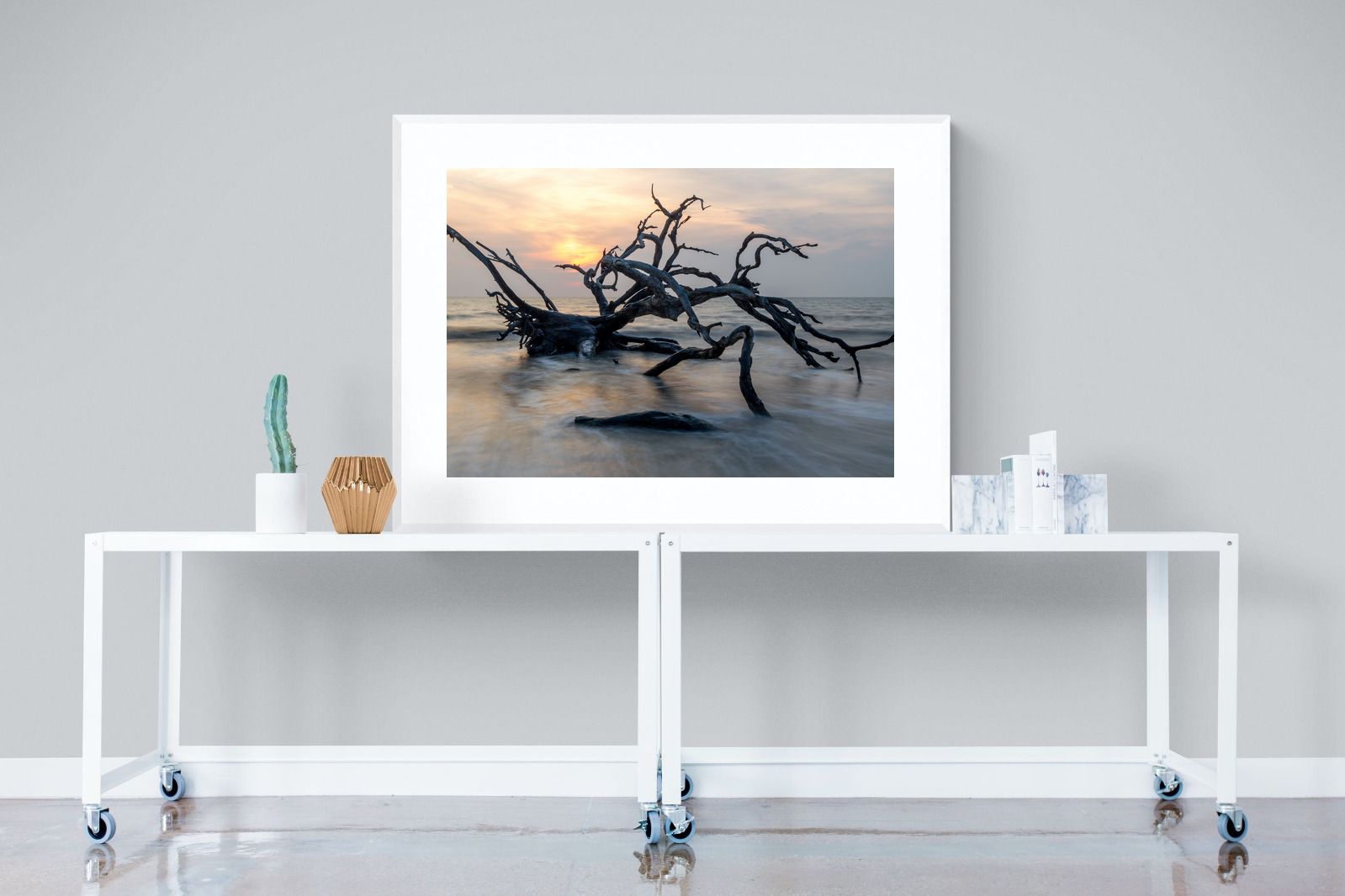 Driftwood Sunrise-Wall_Art-120 x 90cm-Framed Print-White-Pixalot