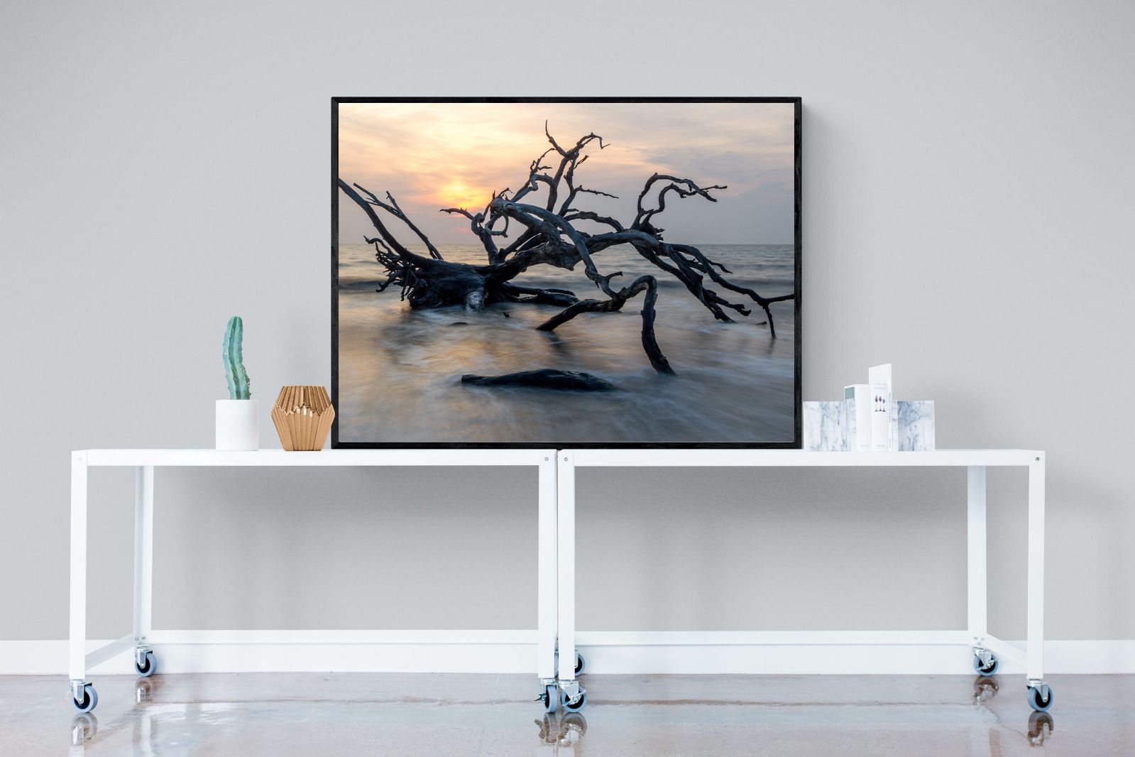 Driftwood Sunrise-Wall_Art-120 x 90cm-Mounted Canvas-Black-Pixalot