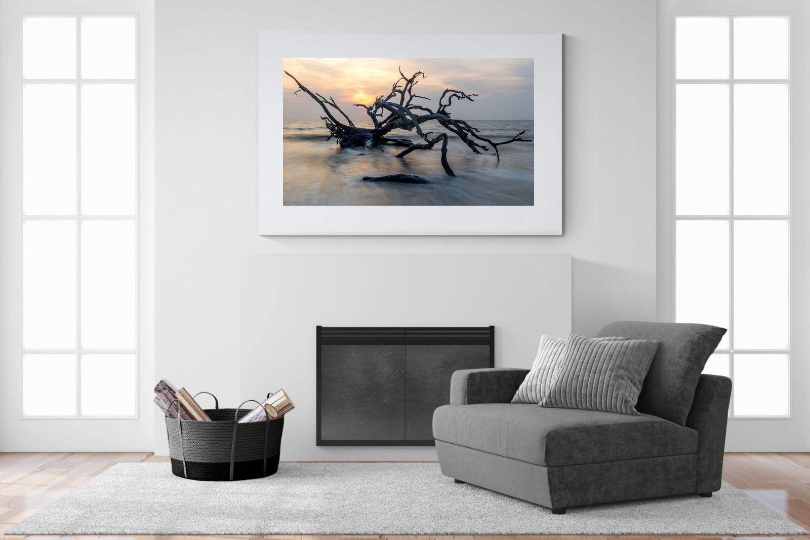 Driftwood Sunrise-Wall_Art-150 x 100cm-Framed Print-White-Pixalot