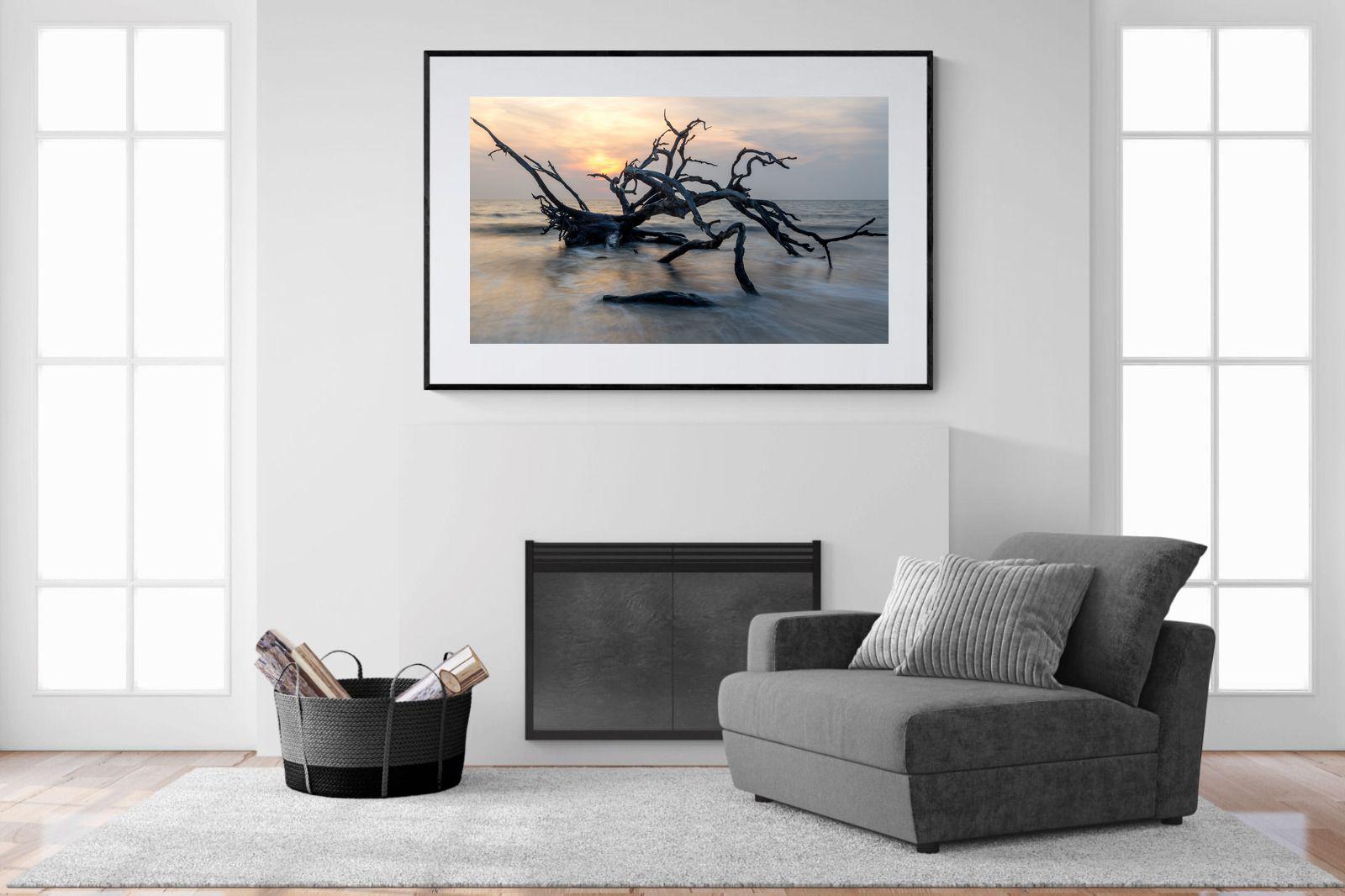 Driftwood Sunrise-Wall_Art-150 x 100cm-Framed Print-Black-Pixalot