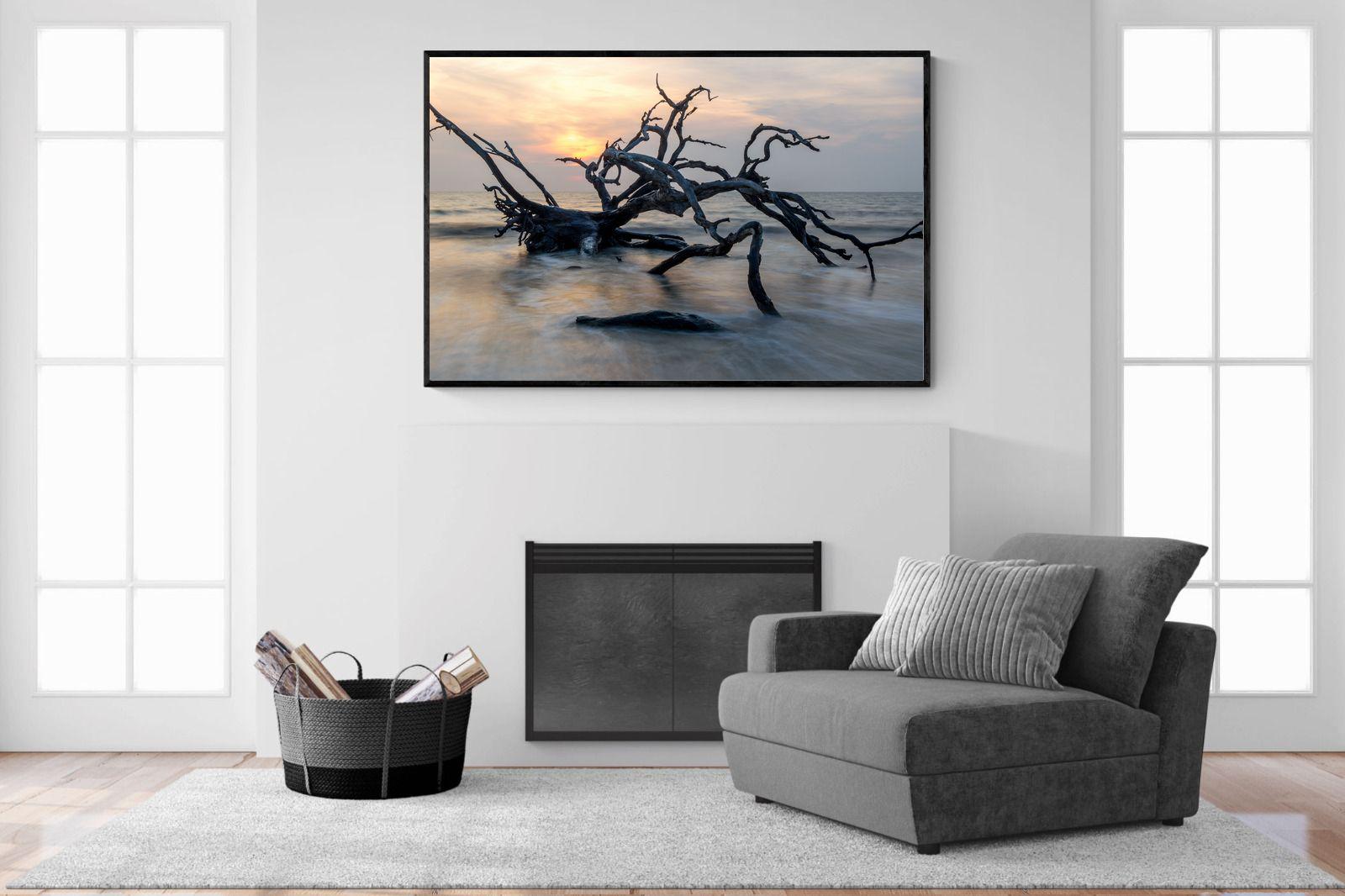 Driftwood Sunrise-Wall_Art-150 x 100cm-Mounted Canvas-Black-Pixalot