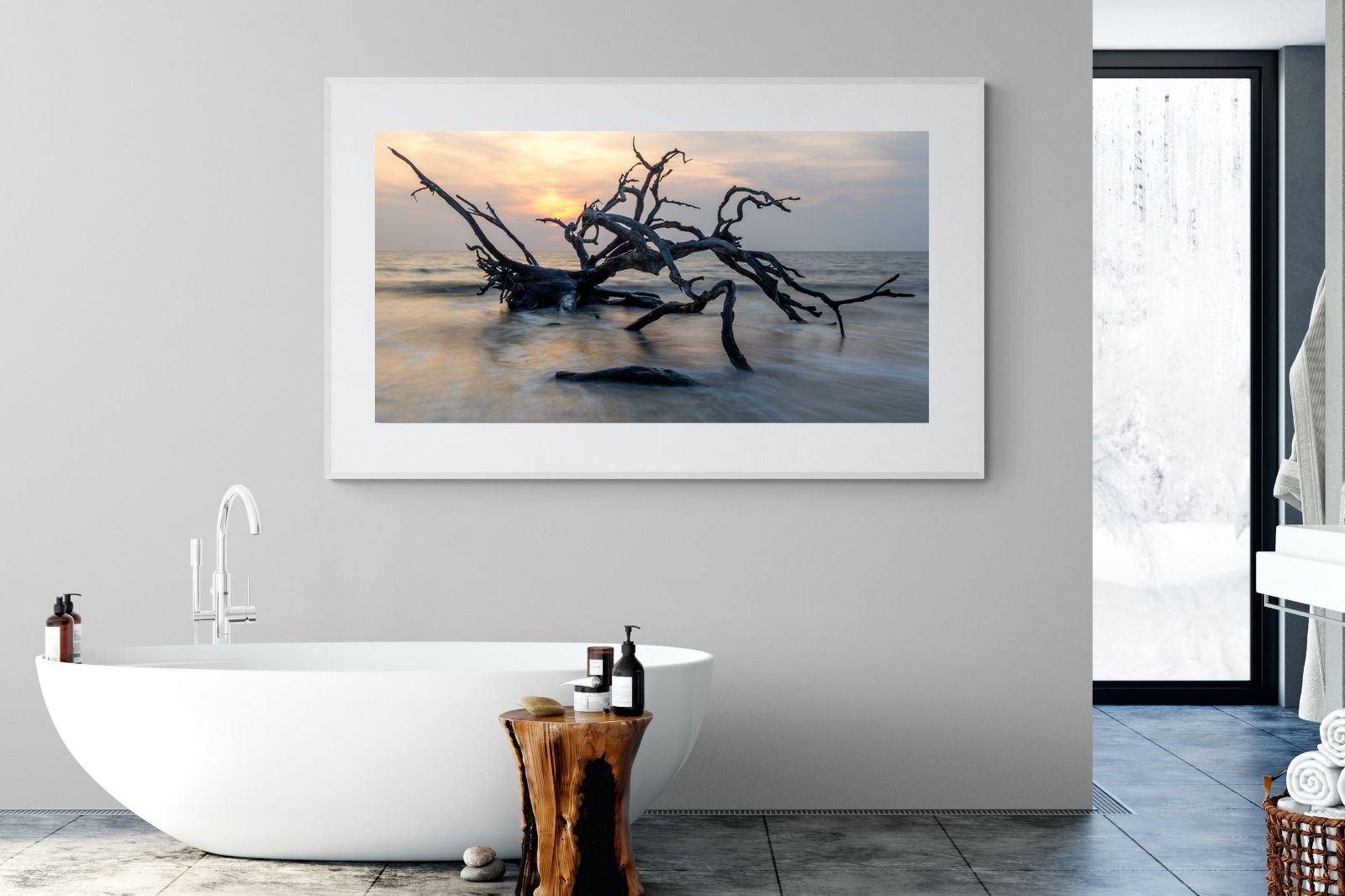 Driftwood Sunrise-Wall_Art-180 x 110cm-Framed Print-White-Pixalot