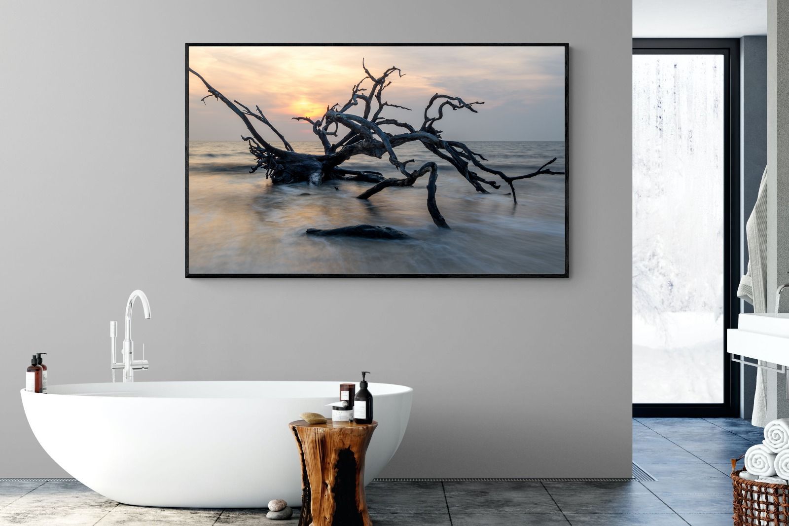 Driftwood Sunrise-Wall_Art-180 x 110cm-Mounted Canvas-Black-Pixalot