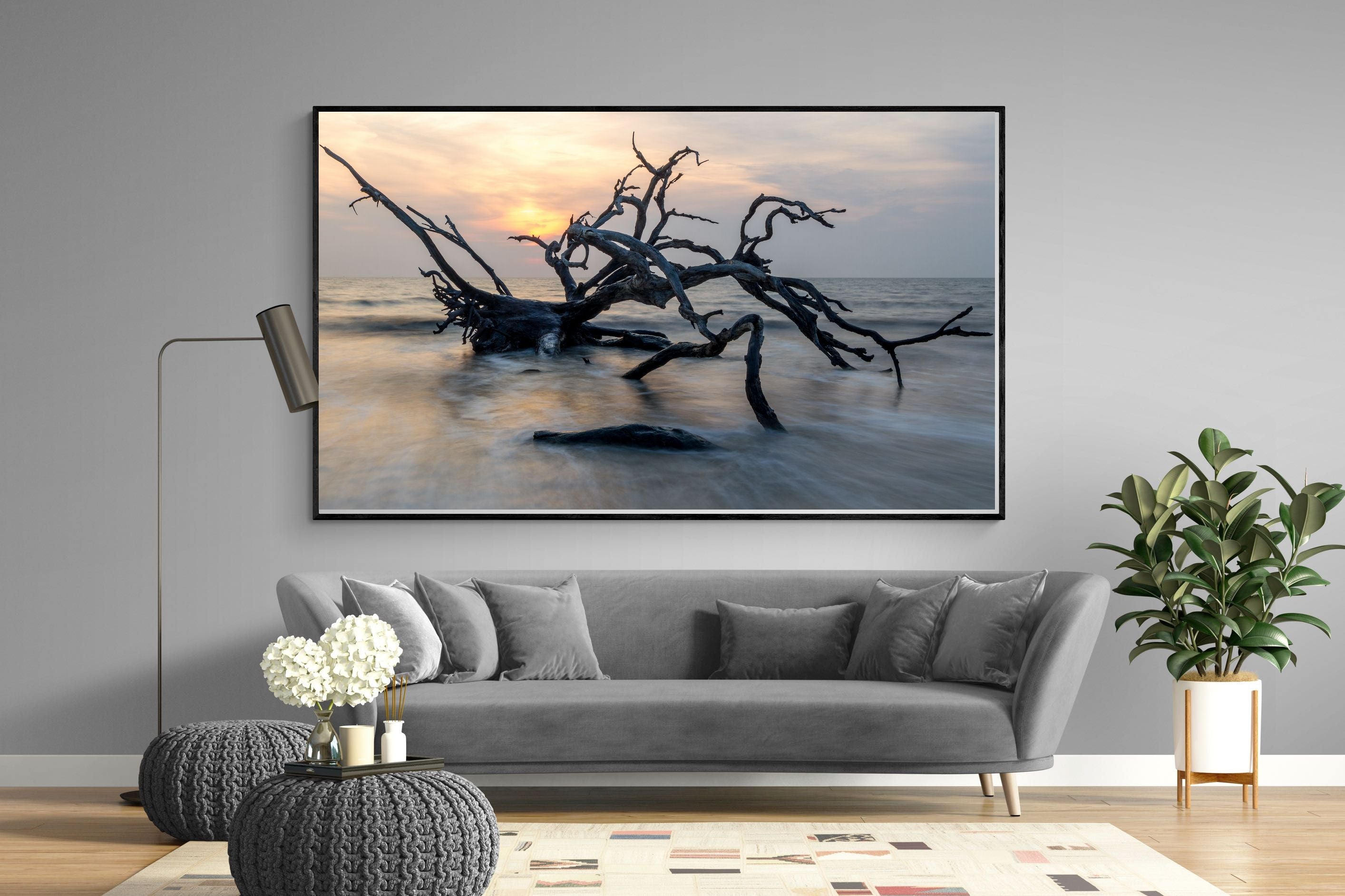 Driftwood Sunrise-Wall_Art-220 x 130cm-Mounted Canvas-Black-Pixalot