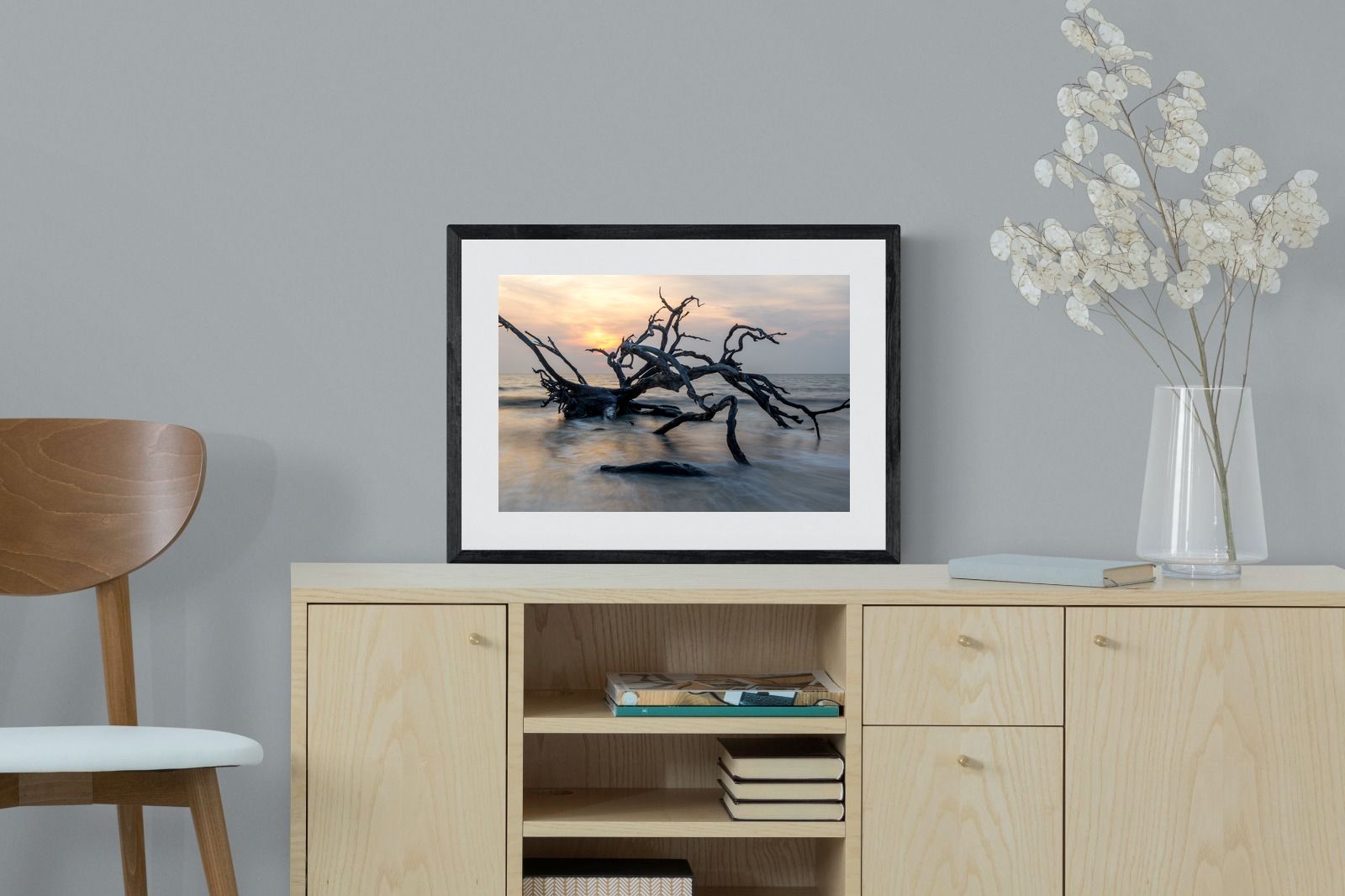 Driftwood Sunrise-Wall_Art-60 x 45cm-Framed Print-Black-Pixalot