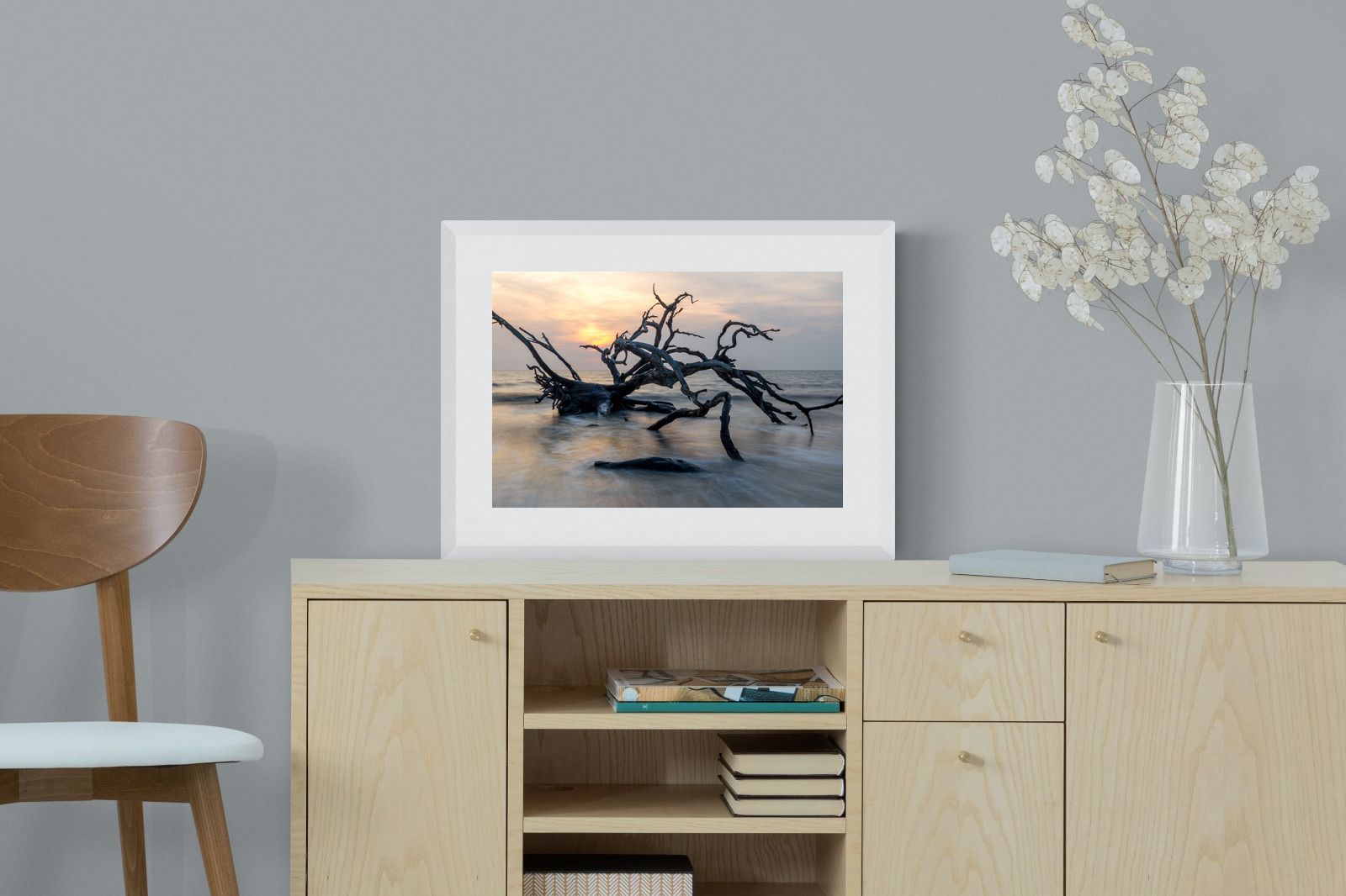 Driftwood Sunrise-Wall_Art-60 x 45cm-Framed Print-White-Pixalot