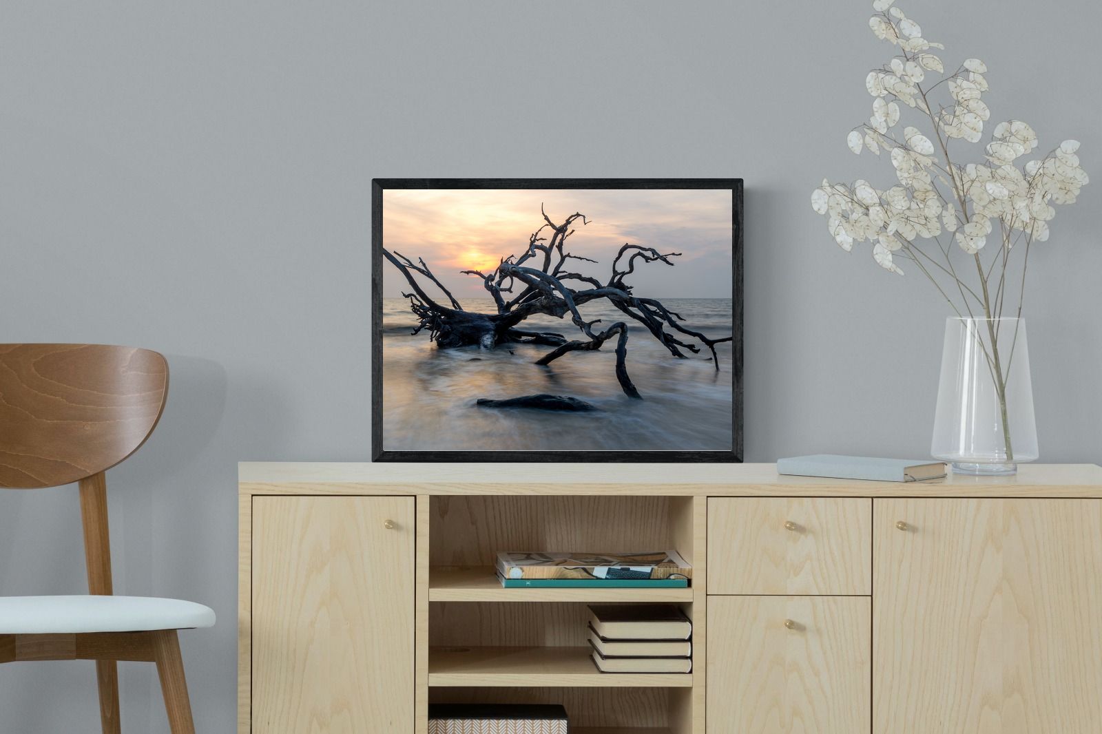 Driftwood Sunrise-Wall_Art-60 x 45cm-Mounted Canvas-Black-Pixalot