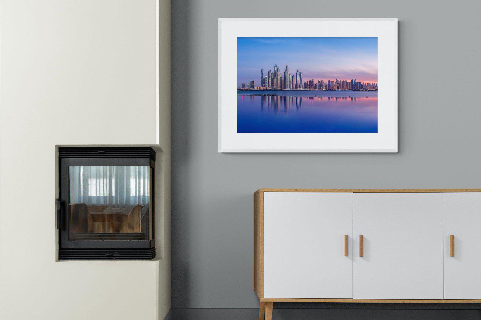 Dubai Skyline-Wall_Art-100 x 75cm-Framed Print-White-Pixalot