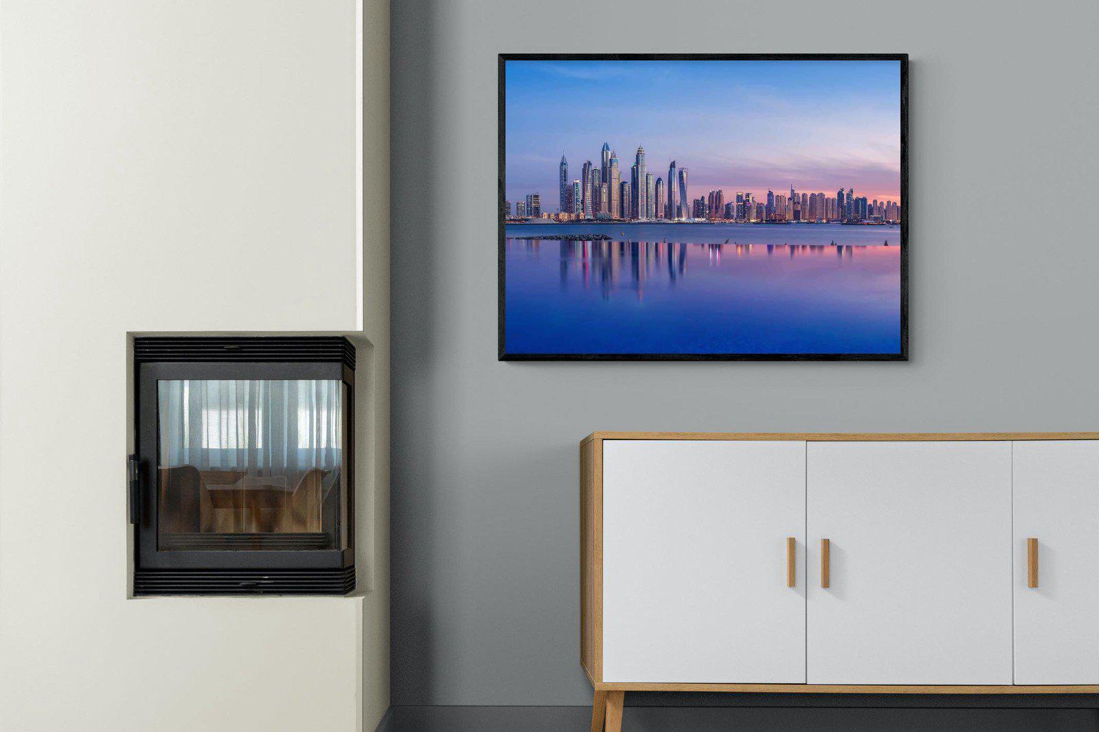 Dubai Skyline-Wall_Art-100 x 75cm-Mounted Canvas-Black-Pixalot