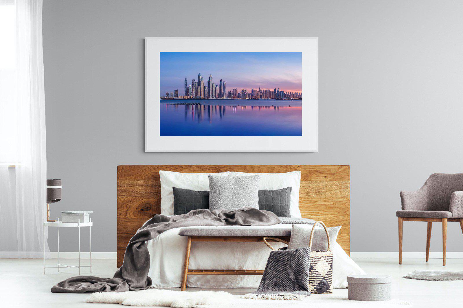 Dubai Skyline-Wall_Art-150 x 100cm-Framed Print-White-Pixalot
