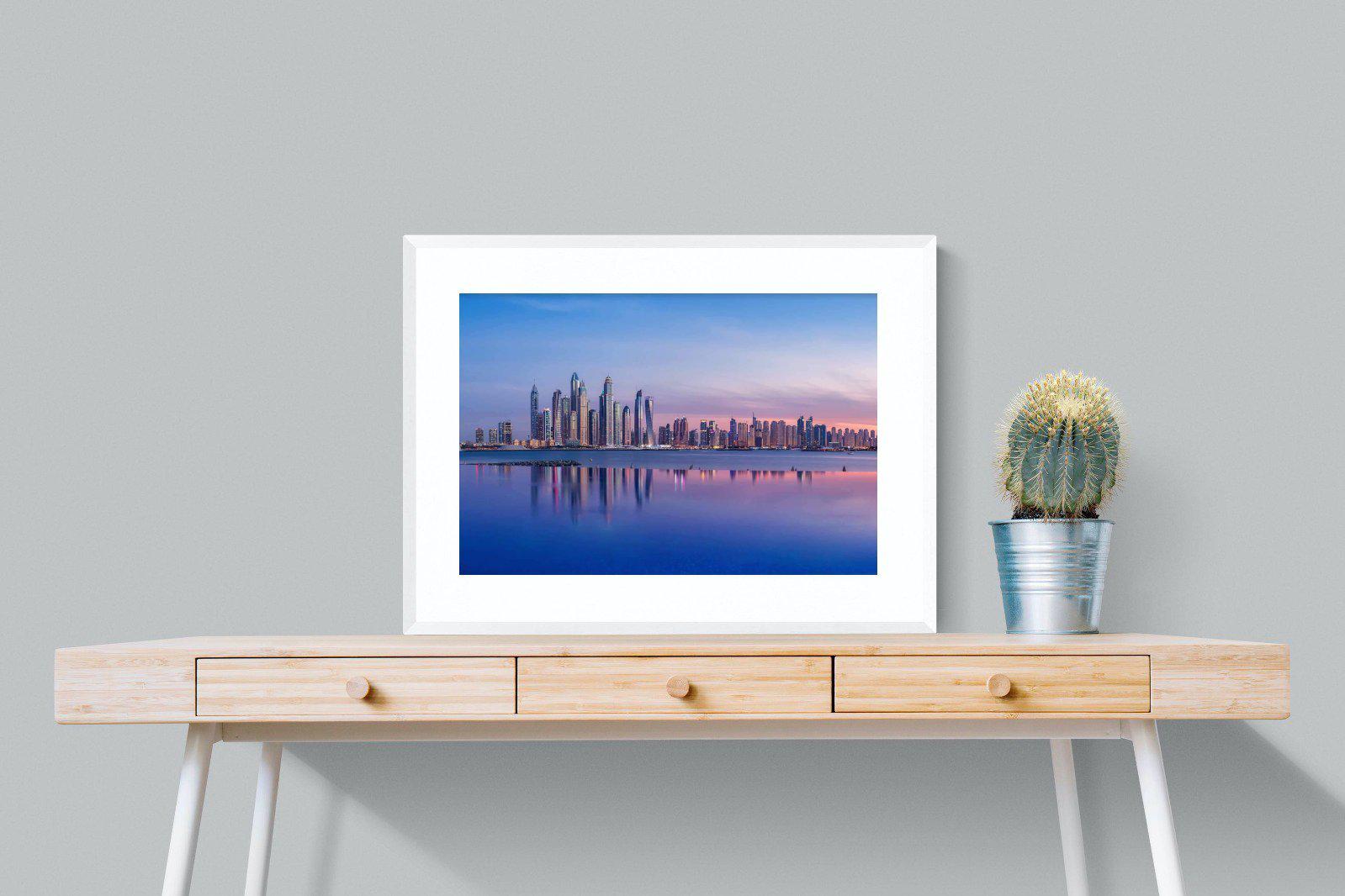 Dubai Skyline-Wall_Art-80 x 60cm-Framed Print-White-Pixalot