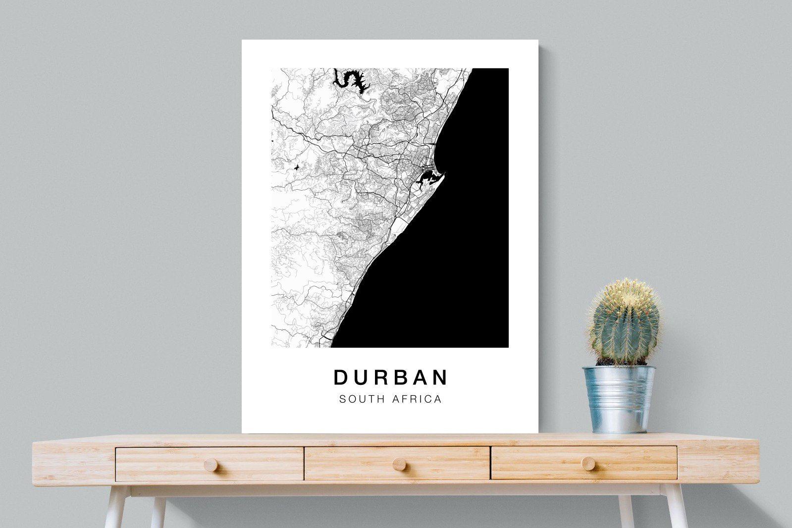 Durban City Map-Wall_Art-75 x 100cm-Mounted Canvas-No Frame-Pixalot