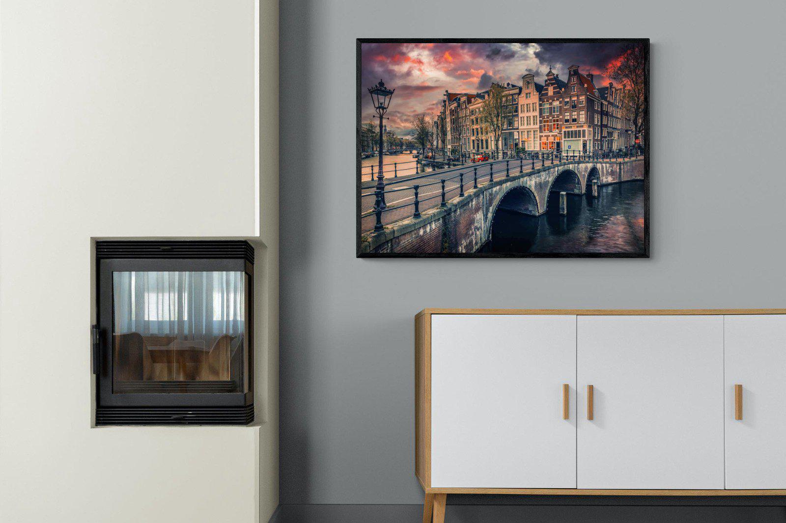 Dusky Amsterdam-Wall_Art-100 x 75cm-Mounted Canvas-Black-Pixalot