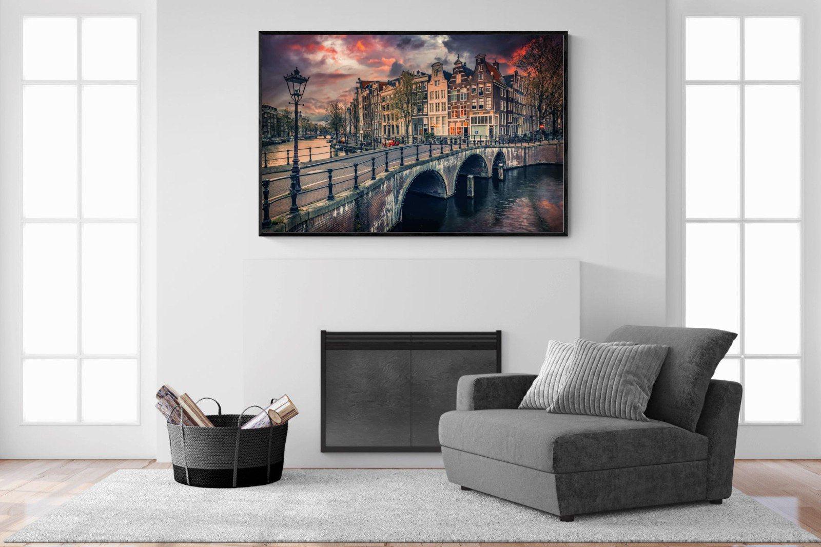Dusky Amsterdam-Wall_Art-150 x 100cm-Mounted Canvas-Black-Pixalot