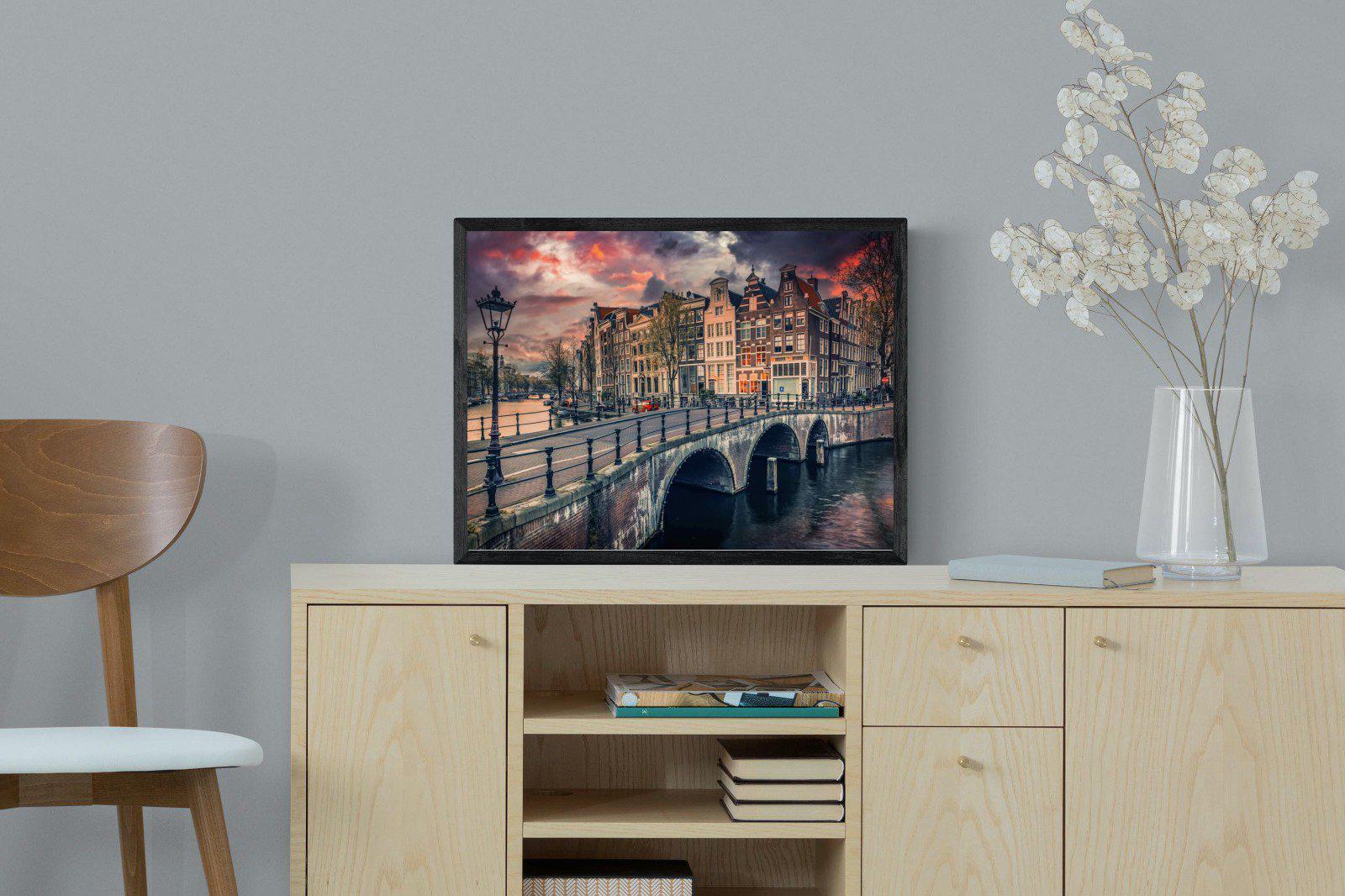 Dusky Amsterdam-Wall_Art-60 x 45cm-Mounted Canvas-Black-Pixalot