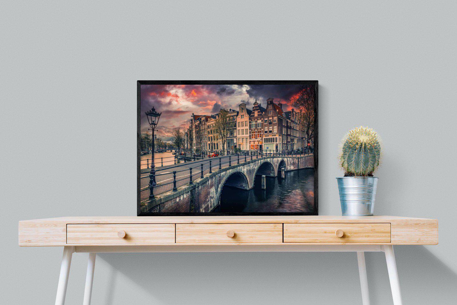 Dusky Amsterdam-Wall_Art-80 x 60cm-Mounted Canvas-Black-Pixalot