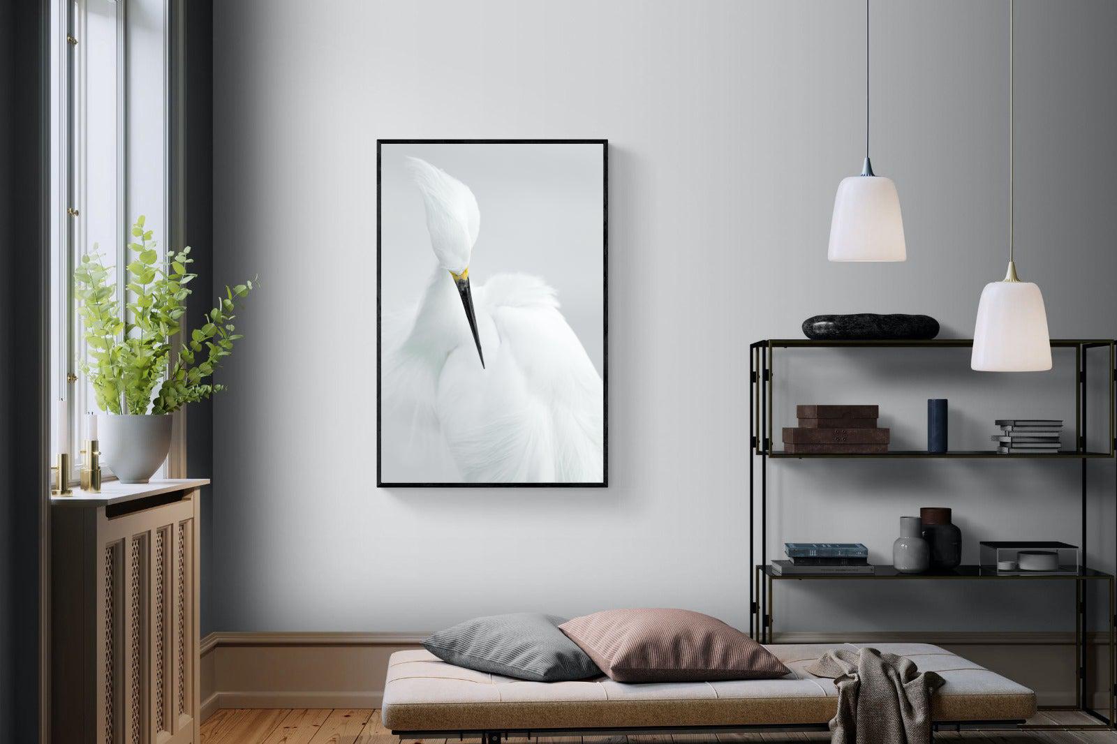 Egret-Wall_Art-100 x 150cm-Mounted Canvas-Black-Pixalot