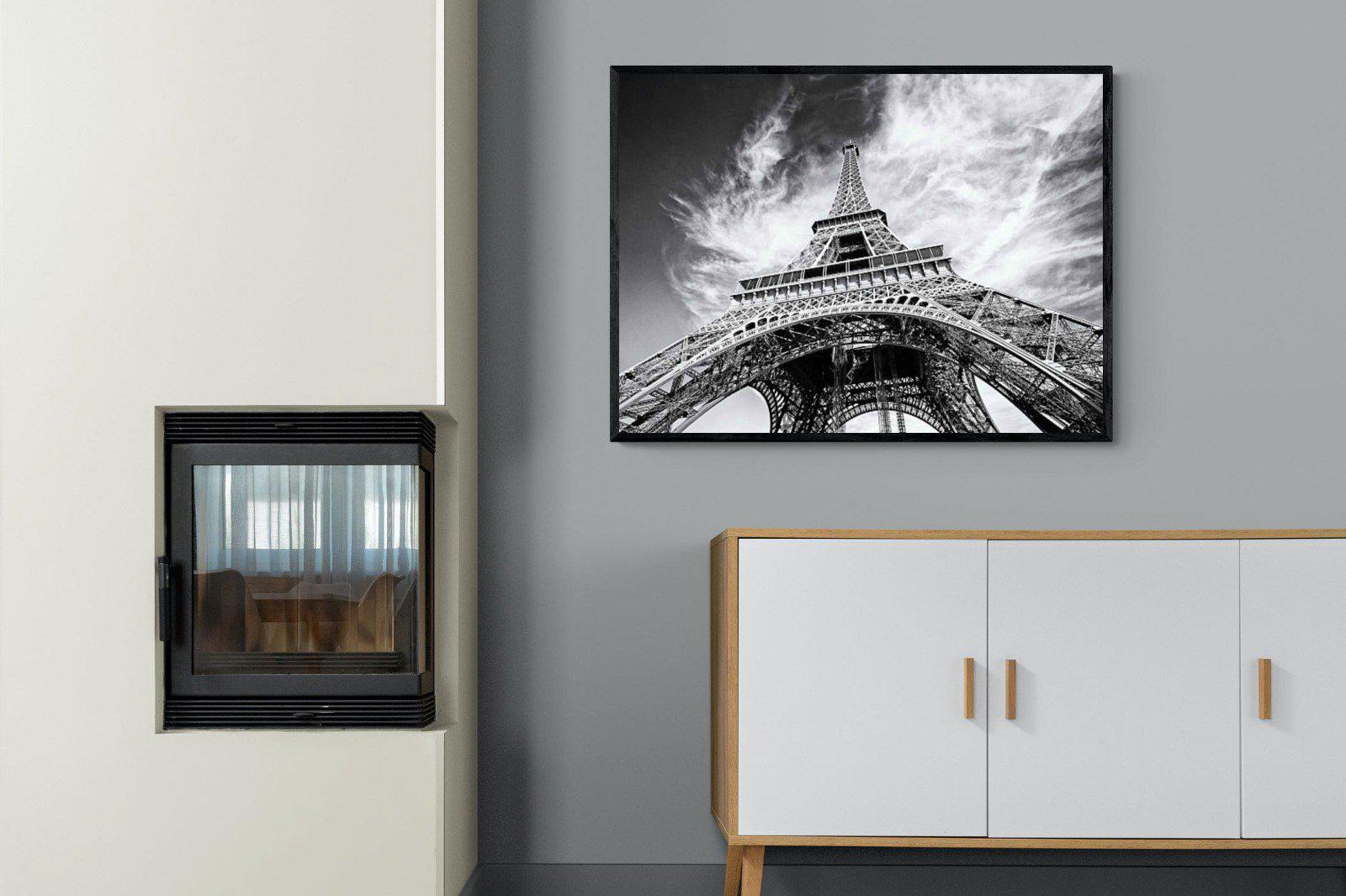 Eiffel Tower-Wall_Art-100 x 75cm-Mounted Canvas-Black-Pixalot