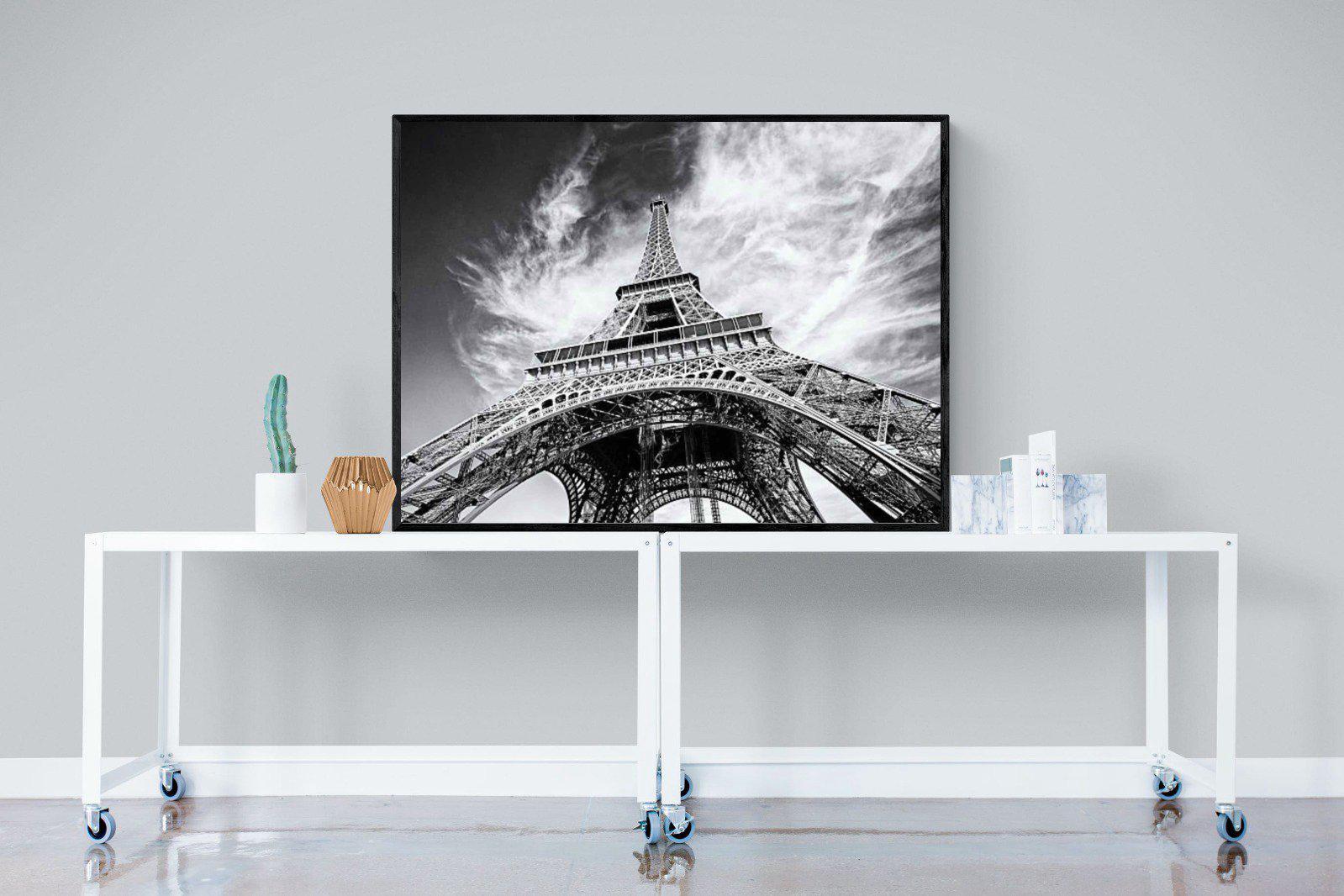 Eiffel Tower-Wall_Art-120 x 90cm-Mounted Canvas-Black-Pixalot
