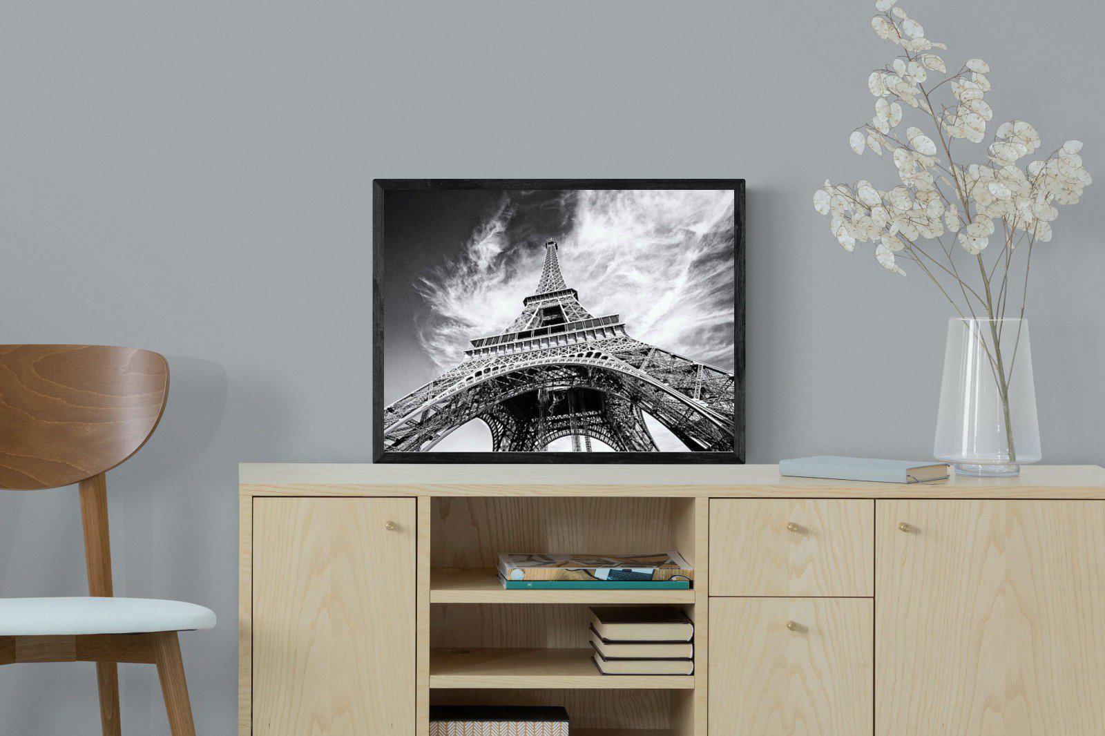Eiffel Tower-Wall_Art-60 x 45cm-Mounted Canvas-Black-Pixalot
