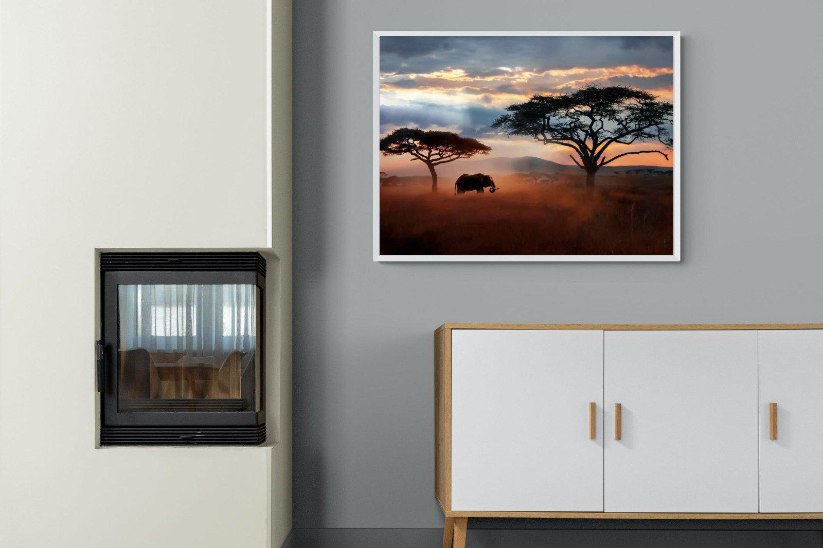 Ele at Dusk-Wall_Art-100 x 75cm-Mounted Canvas-White-Pixalot