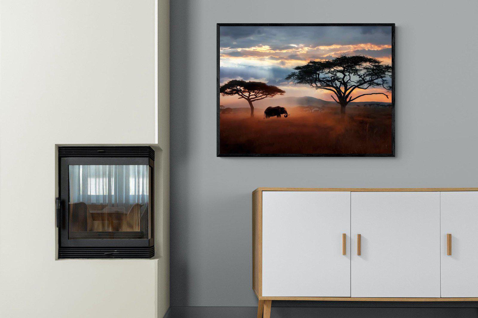 Ele at Dusk-Wall_Art-100 x 75cm-Mounted Canvas-Black-Pixalot