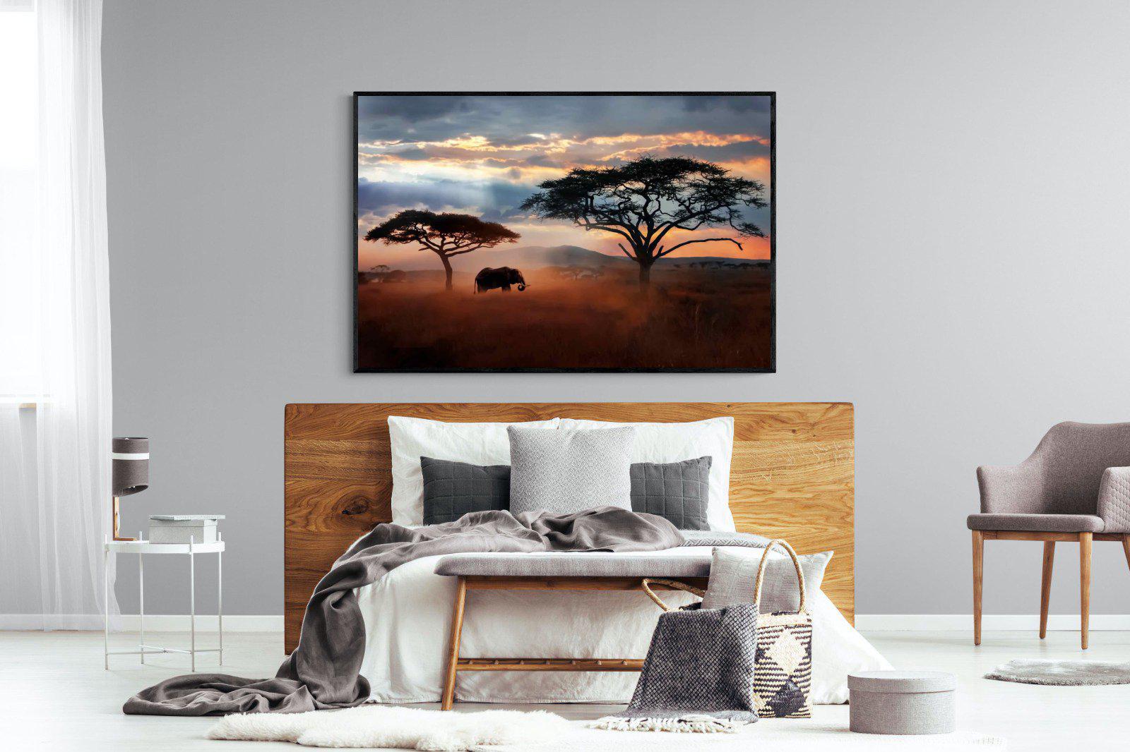 Ele at Dusk-Wall_Art-150 x 100cm-Mounted Canvas-Black-Pixalot