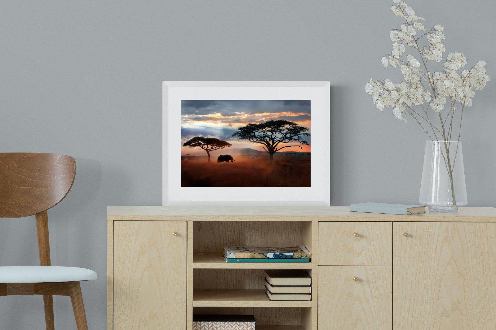 Ele at Dusk-Wall_Art-60 x 45cm-Framed Print-White-Pixalot