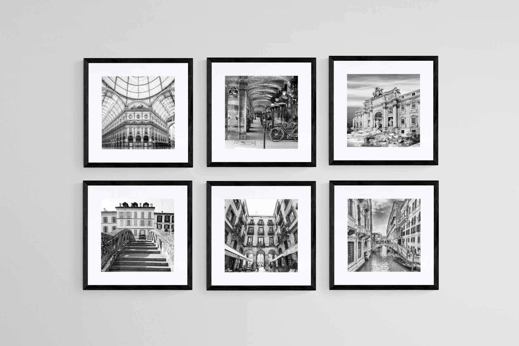 Elegant Europe Set-Wall_Art-30 x 30cm (x6)-Framed Print-Black-Pixalot
