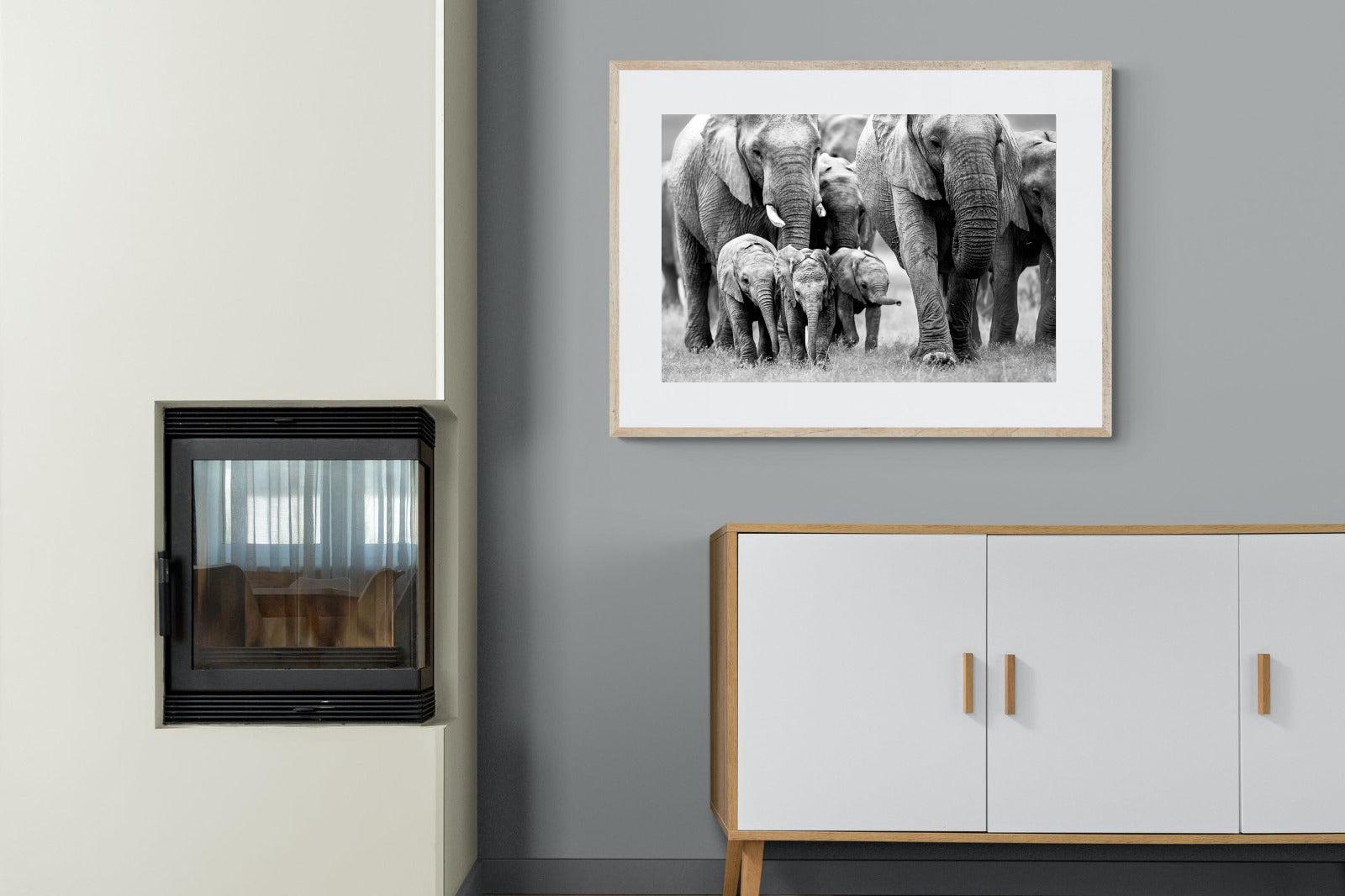 Elephant Family-Wall_Art-100 x 75cm-Framed Print-Wood-Pixalot