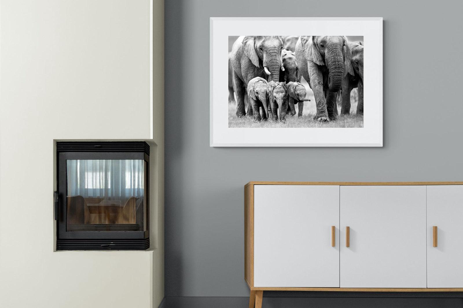 Elephant Family-Wall_Art-100 x 75cm-Framed Print-White-Pixalot