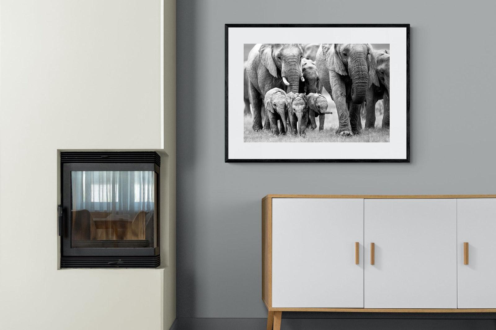 Elephant Family-Wall_Art-100 x 75cm-Framed Print-Black-Pixalot