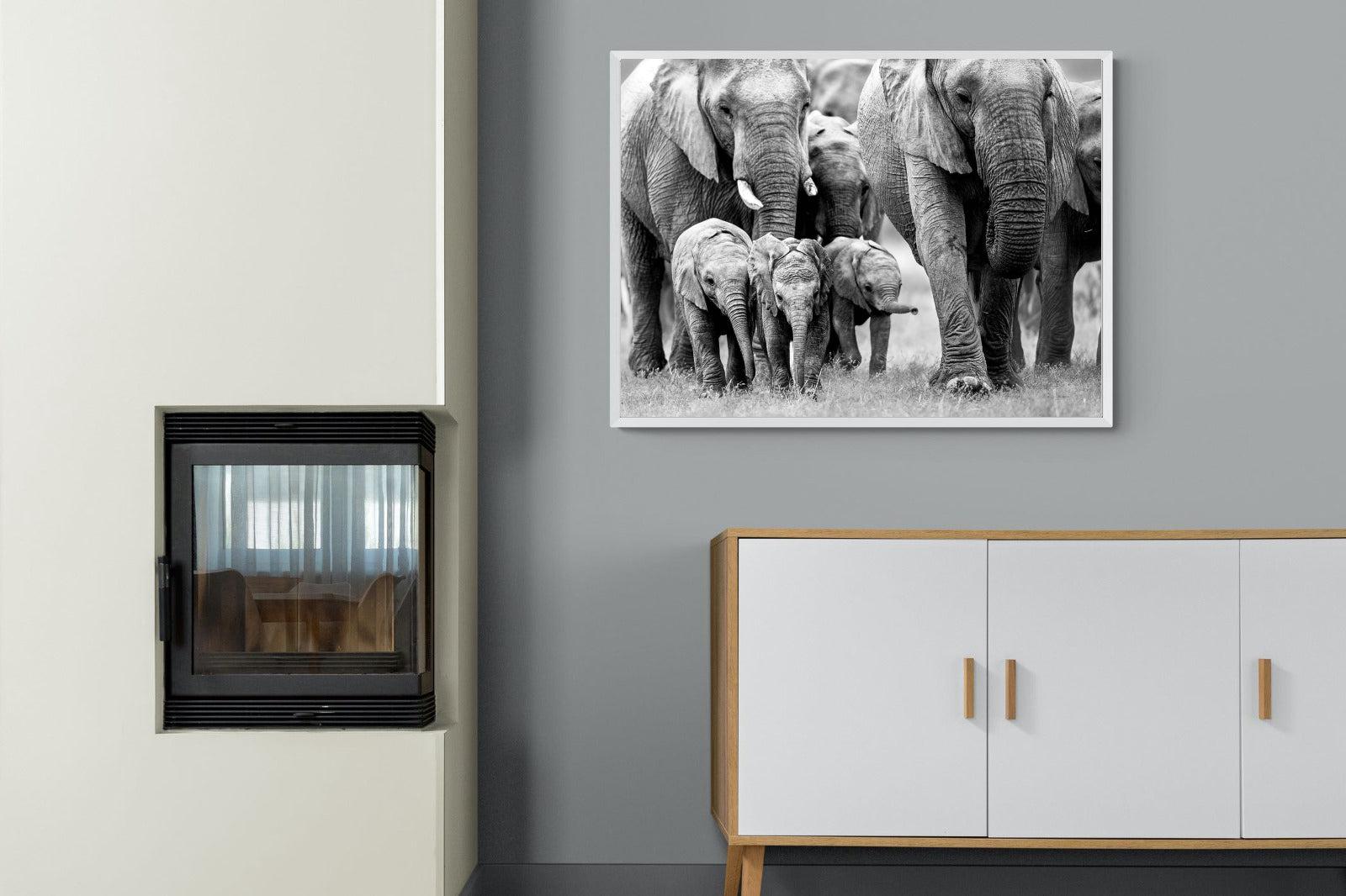 Elephant Family-Wall_Art-100 x 75cm-Mounted Canvas-White-Pixalot