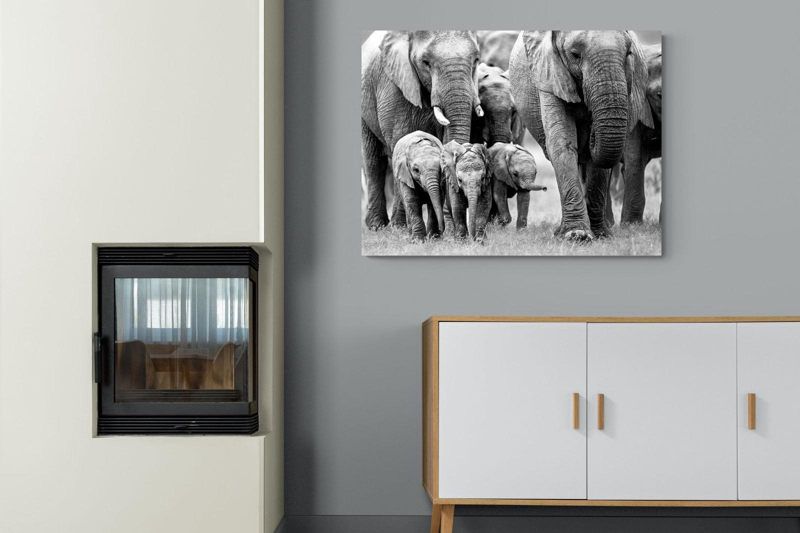 Elephant Family-Wall_Art-100 x 75cm-Mounted Canvas-No Frame-Pixalot