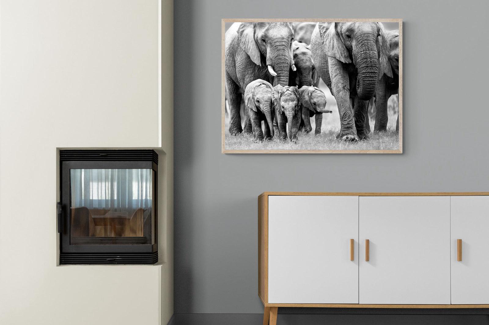 Elephant Family-Wall_Art-100 x 75cm-Mounted Canvas-Wood-Pixalot