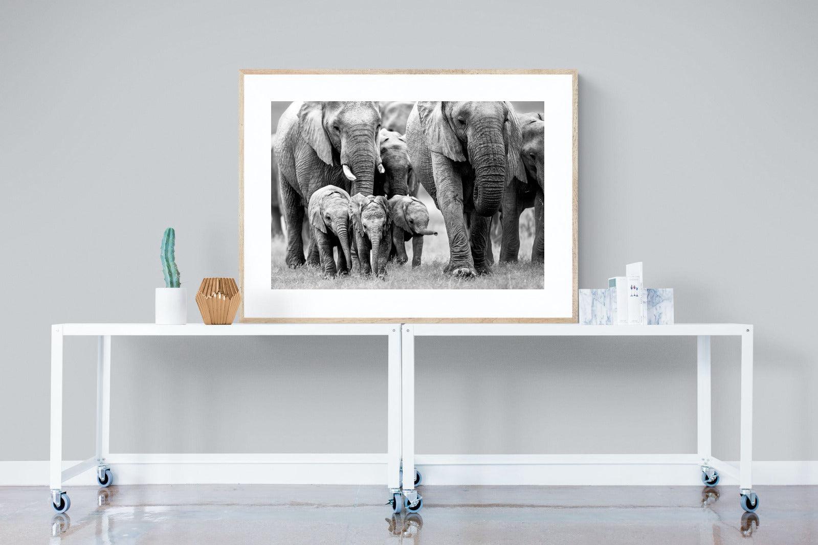Elephant Family-Wall_Art-120 x 90cm-Framed Print-Wood-Pixalot