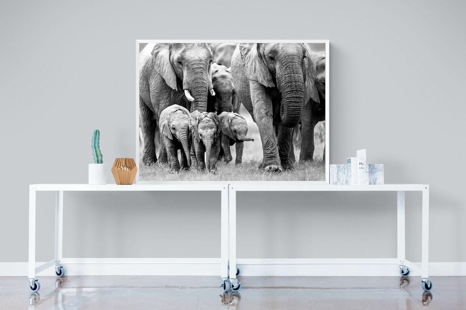 Elephant Family-Wall_Art-120 x 90cm-Mounted Canvas-White-Pixalot