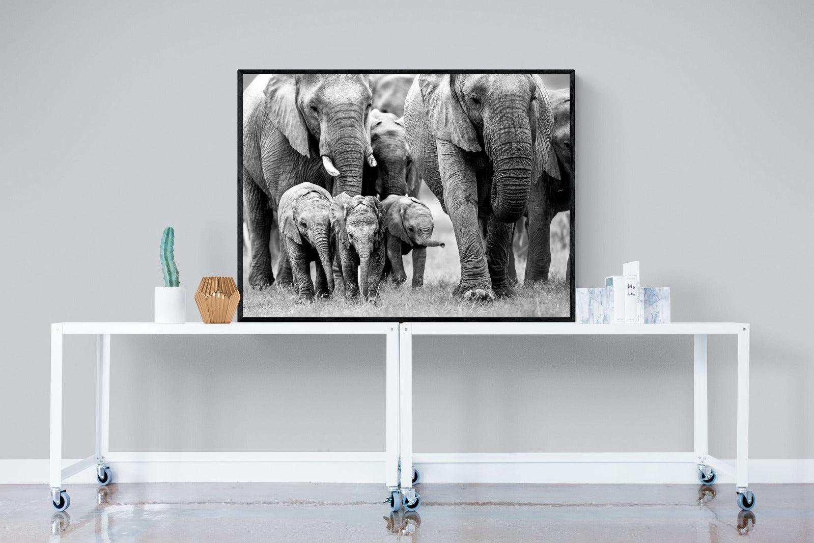 Elephant Family-Wall_Art-120 x 90cm-Mounted Canvas-Black-Pixalot