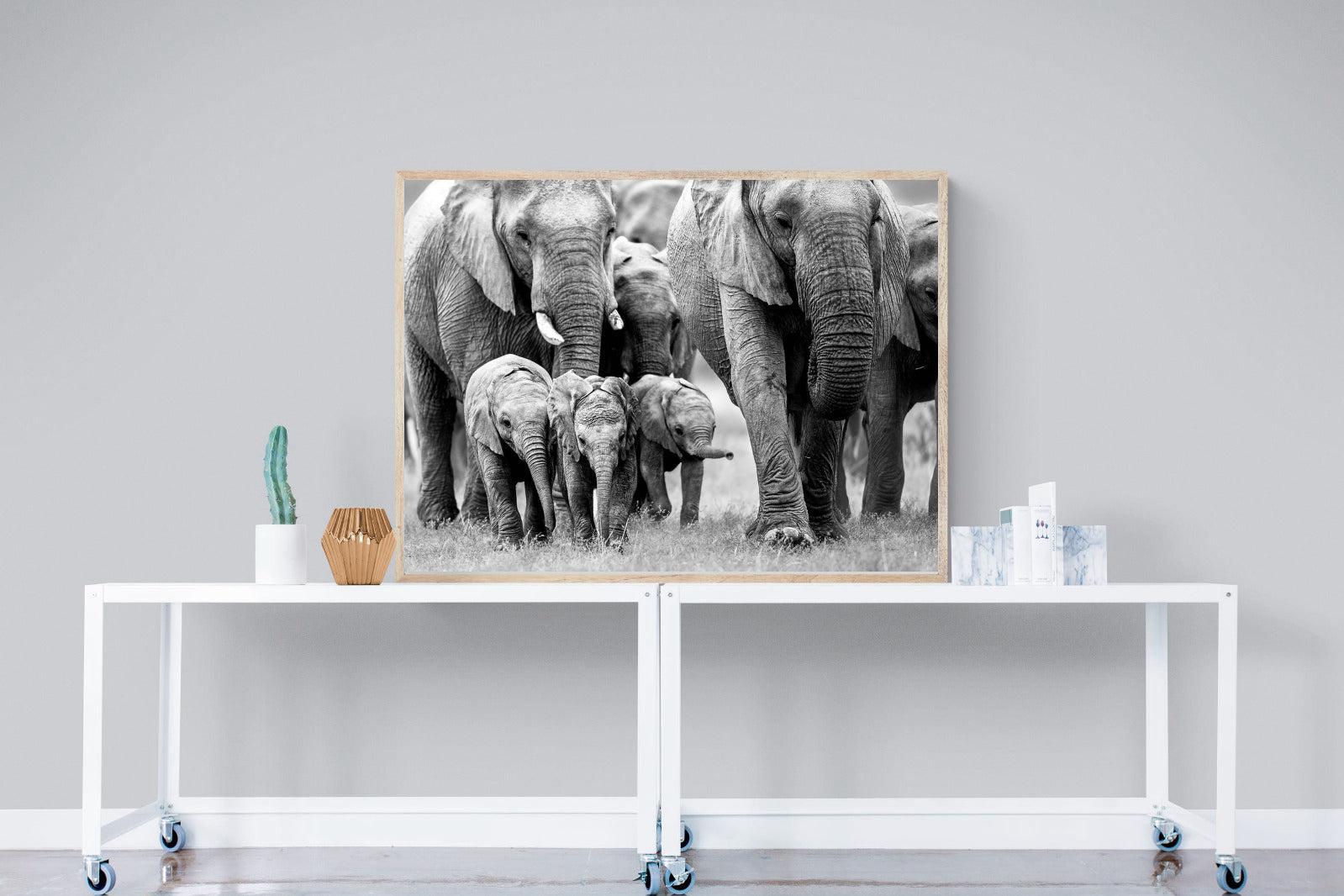Elephant Family-Wall_Art-120 x 90cm-Mounted Canvas-Wood-Pixalot