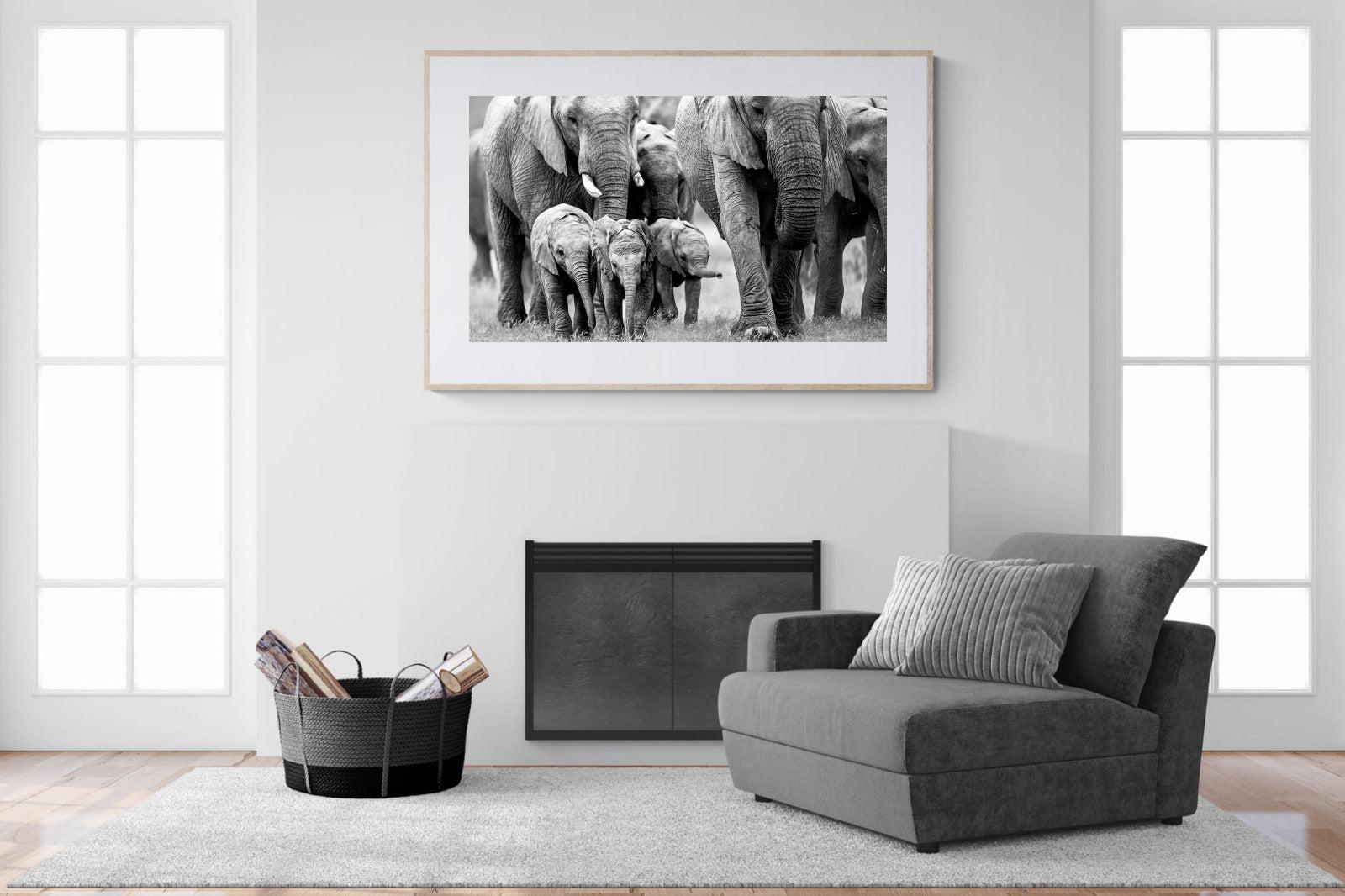 Elephant Family-Wall_Art-150 x 100cm-Framed Print-Wood-Pixalot