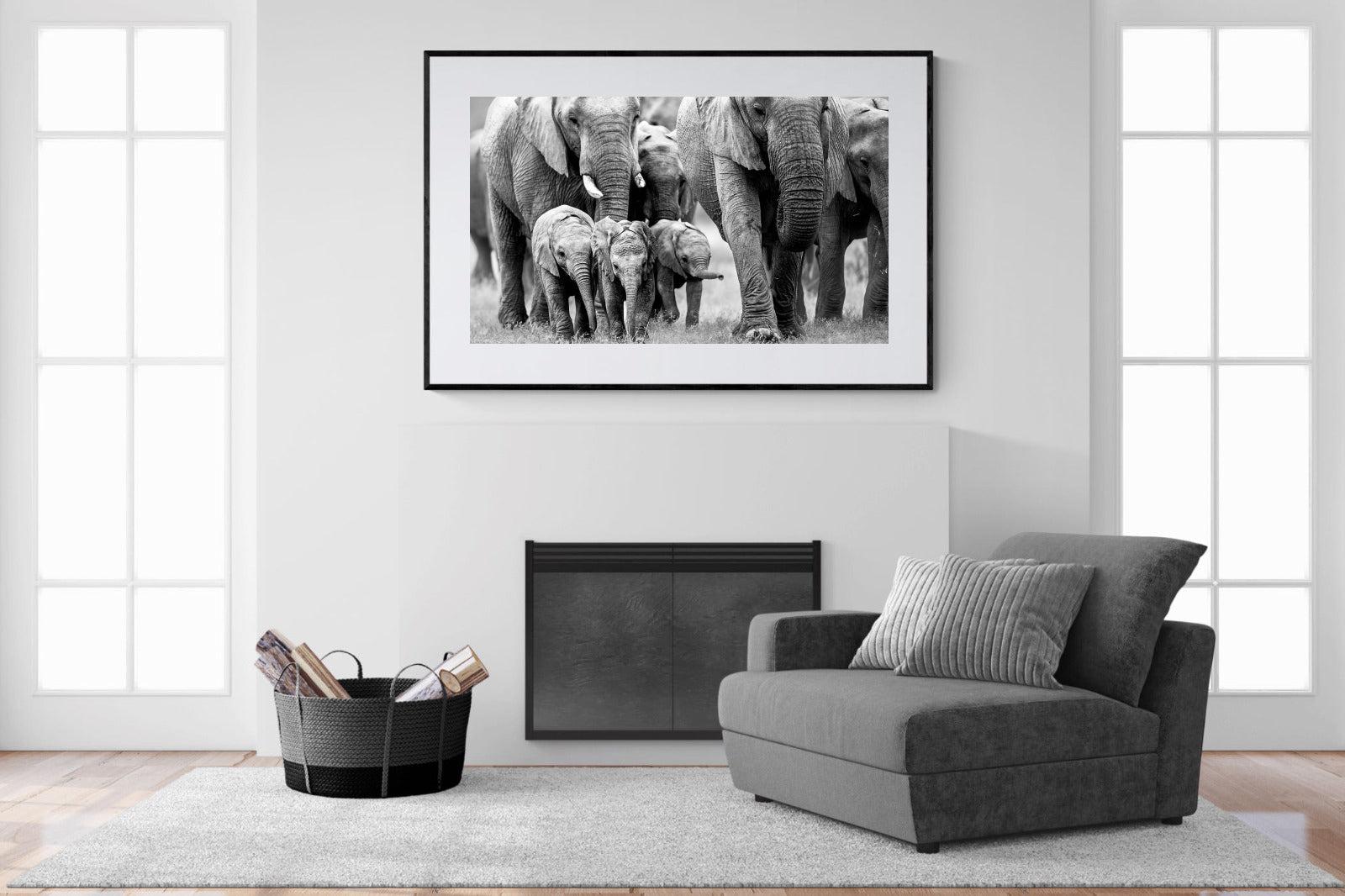 Elephant Family-Wall_Art-150 x 100cm-Framed Print-Black-Pixalot