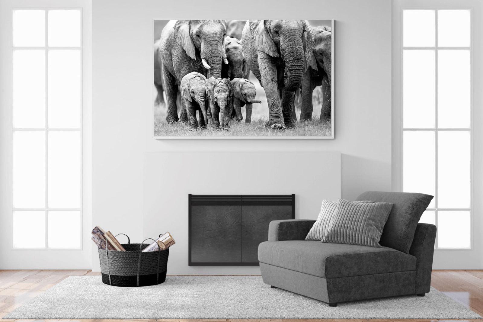 Elephant Family-Wall_Art-150 x 100cm-Mounted Canvas-White-Pixalot